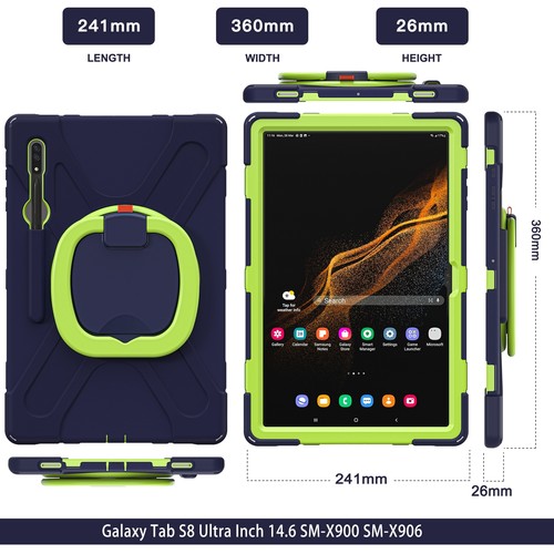 Für Samsung Tab S8 Ultra 14.6 robuste stoßfeste Hülle drehbarer Griff Ständer - Bild 63 von 73