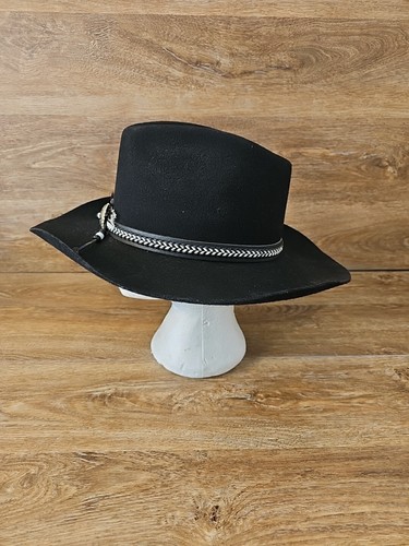 Vtg Charlie 1 Horse Black Cowboy Hat King 7-3/8 2X Wool - Picture 5 of 13