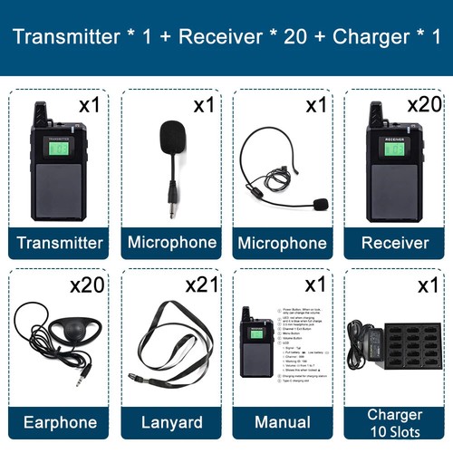 Wireless Whisper Tour Simultaneous Interpretation Conference/Guide 3000MAh Lot - Picture 11 of 39
