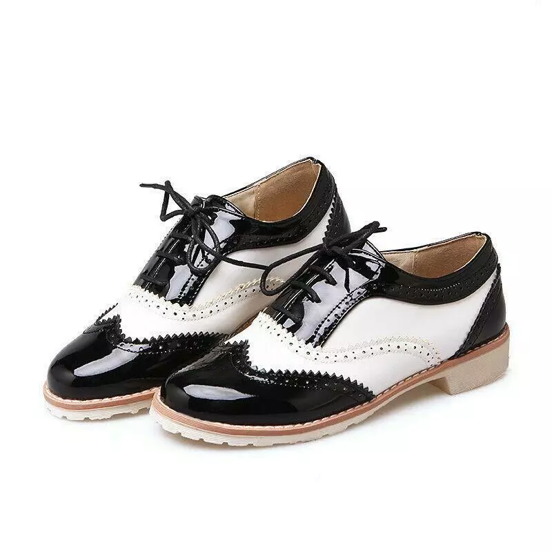New Lace Saddle Oxford Black And White Cuban Heel Casual Brogues | eBay