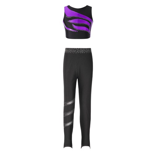 Kids Girl's T-shirt Tights Set Elastic Waistband Dance Outfit Performance Mesh - Picture 34 of 53