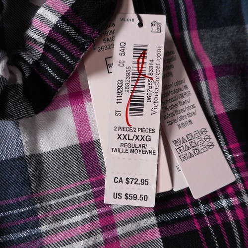 NWT Victoria Secret 3-pc Hot Pink Plaid Flannel Pajama Set XXL Lounge Black Gray - Picture 10 of 15