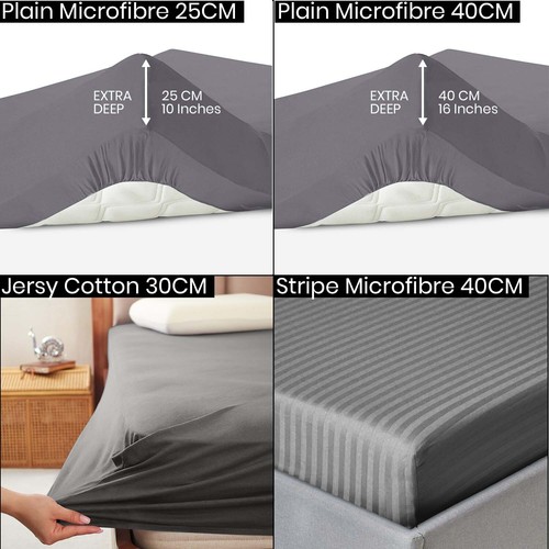 Fitted Sheet Extra Deep Pocket 25/30/40cm Plain Stripe, Jersey Cotton Bed Sheets - Picture 16 of 146