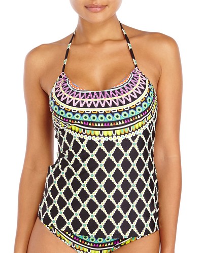 NWT $152 Trina Turk Kon Tiki Sz 12 Tankini Top & Sz 14 Solid Black Hipster - Picture 3 of 5