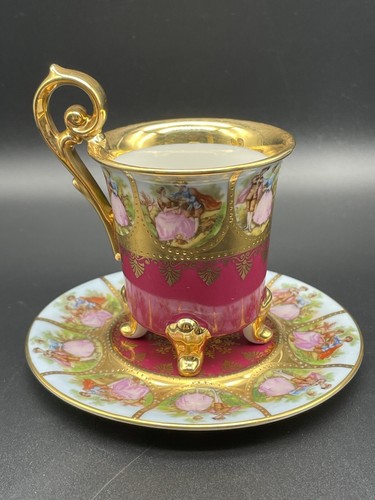 Fucsia JKW Karlsbad Germany Fragonard umwerbendes Paar Liebesgeschichte Demitasse Set - Bild 4 von 8
