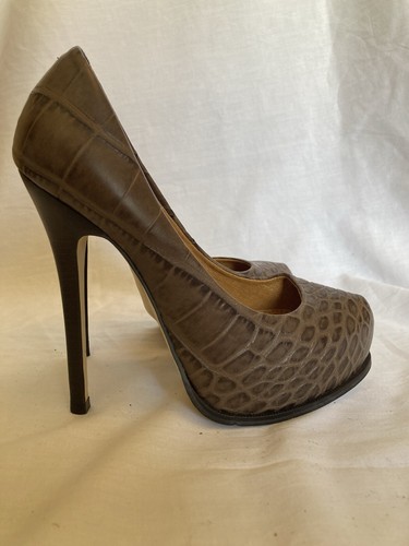 Vintage - Office - Leather Platform Animal Print Shoes - Size 4 - Picture 2 of 24