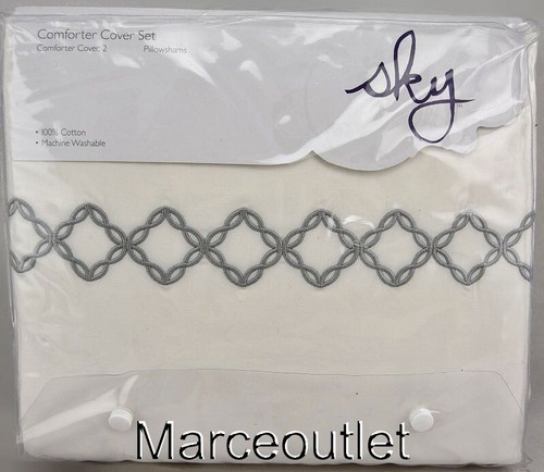 Sky Embroidered Percale Collection KING Duvet Cover & Shams Set Gray