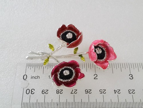 Unsigned NAPIER Silver Tone Enamel Flower Brooch - Picture 4 of 6