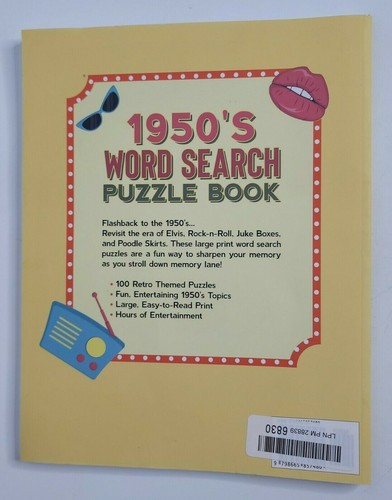 1950s Word Search Puzzle Book Retro Flashback Poodle Skirt Large Print Gift Idea - Picture 2 of 5
