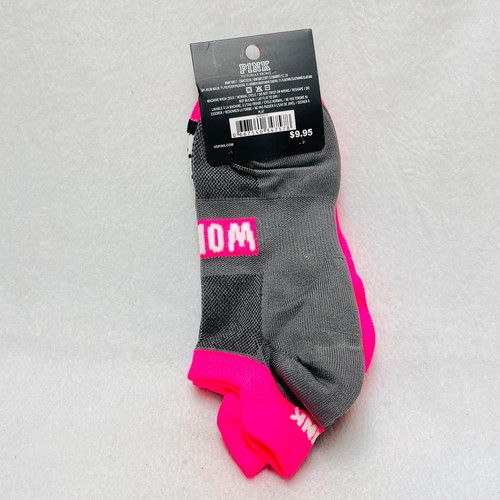 2 PAIRS Victoria's Secret Pink PINK & BLACK No Show Socks Sport Run Ankle - Picture 2 of 3