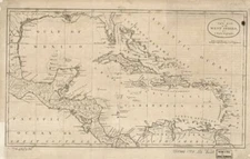 16" x 24" 1783 Map of A new map of the West Indies, Caribbean Area