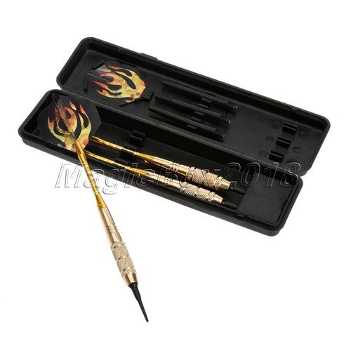Plastic Dart Tip Darts Golden Brass Barrel Fire Flights w Box Case Indoor Game - Picture 4 of 10