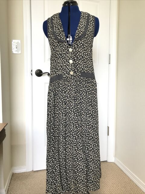 90s Black Floral Sleeveless Button Dress RJ STEVENS Cottagecore Size 8 Rayon 90s Black Floral Sleeveless Button Dress RJ STEVENS Cottagecore Size 8 Rayon