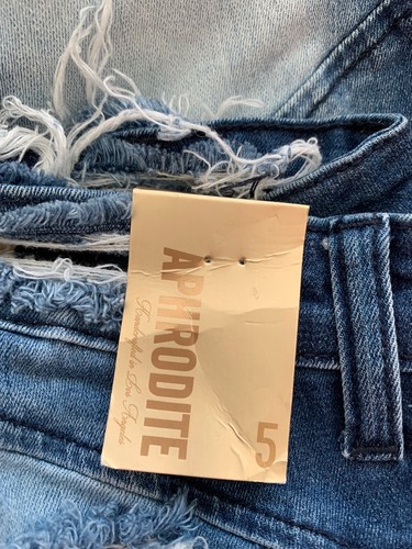 APHRODITE Size 5 Distressed Wide Leg Light Med Wash Denim Blue Jeans Pants NWT - Picture 2 of 9