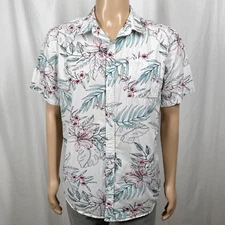 PacSun Men's Large White Tropical Hibiscus Print Short Sleeve Button-Up Shirt