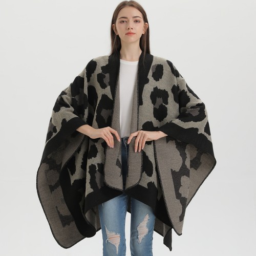 Cashmere Like Poncho Blanket Wrap Shawl Cape Rhombus Leopard Houndstooth Fish AA - Picture 35 of 64