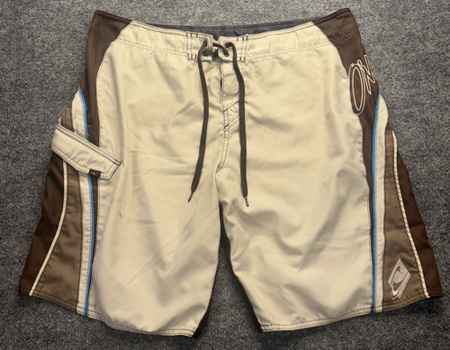 O'Neill Tan Brown Spell Out Board Shorts Men's Size 38 Cargo Pocket