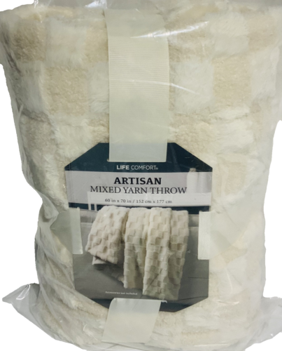 Life Comfort Artisan Mixed Yarn Throw 60" X 70" Luxury Cream Machine Washable - Picture 2 of 2