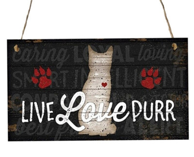 Cat Lovers Live Love Purr Wooden Door Wall Hanging Kitty Sign Plaque Home Decor