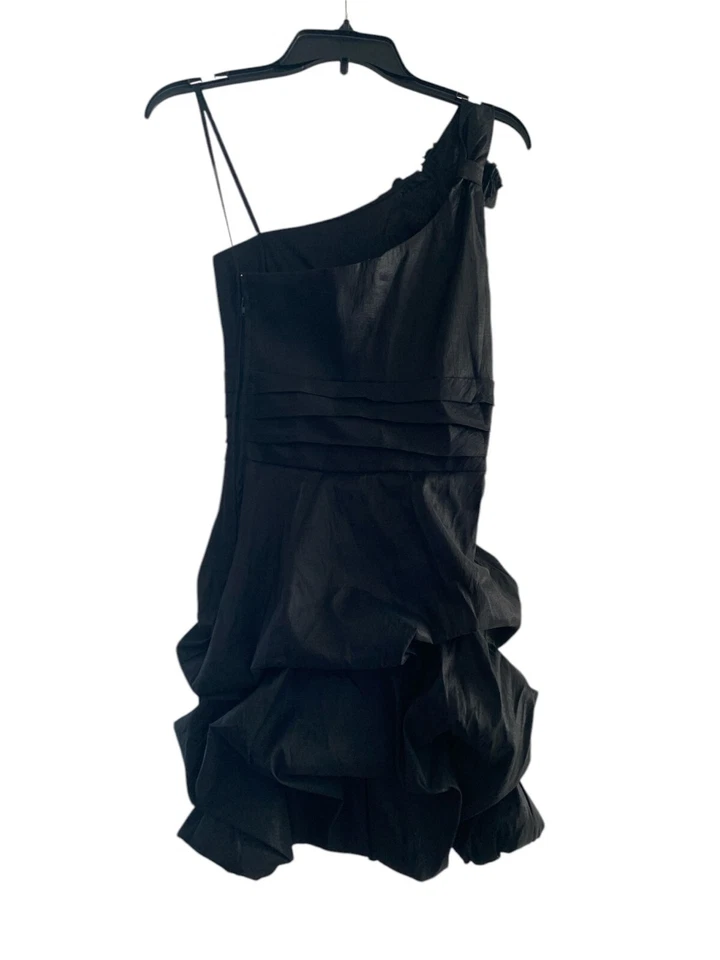 Vintage Deb Y2K Preto Um Ombro Pufe Bainha Balão Mini Vestido de Festa de Formatura Pequeno - Imagem 3 de 4