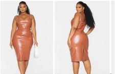 Pretty Little Thing Plus Tan PU Strap Detail Midi Dress 18