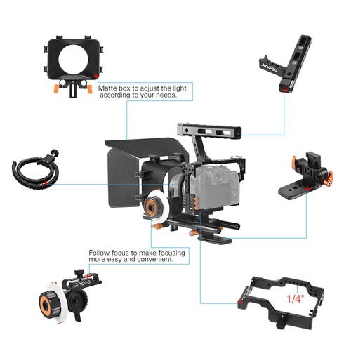 Andoer Camera Video Cage Rig Kit Film Making System For Sony A7RII/A7SII L7Y9 - Imagen 2 de 9