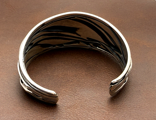 Bracciale Vintage Sterling Ondulato Artigianale Modernariato Textured Ossidato - Foto 11 di 11