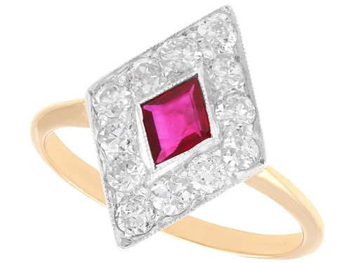 Antique 0.39Ct Ruby and 0.63Ct Diamond 15k Yellow Gold Dress Ring Circa 1920 - Picture 1 of 9