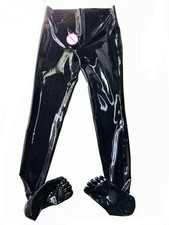 Latex Trousers Men Skinny Black Latex trousers with toes penis sheath 0.4mm