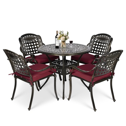 5 Piece Patio Dining Set, Outdoor Furniture Set Round Dining Table w/ 4 Chairs - Picture 8 of 44