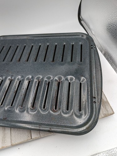 Vintage Oven Broiler Grill Rack Set 16 1/2" by 12 1/2" Gray Speckled - Picture 2 of 8