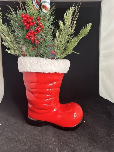 20” Martha Stewart Santa boot Christmas Tree TableTop cane  floral Arrangement - Imagen 11 de 12