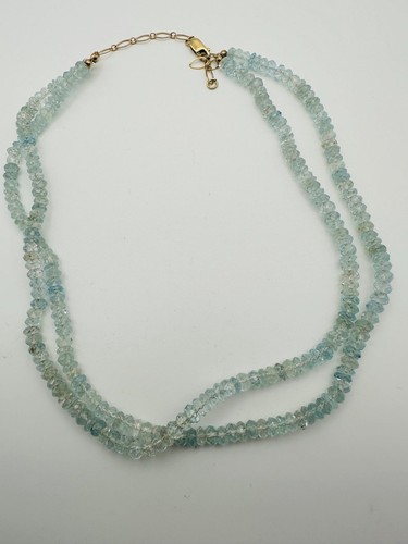 14k gold filled double layered natural aquamarine beaded Necklace 18” - Picture 2 of 6