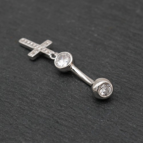 Piercing anillo ombligo ombligo ombligo cruz cruz barra plata esterlina A1639 - Imagen 7 de 11