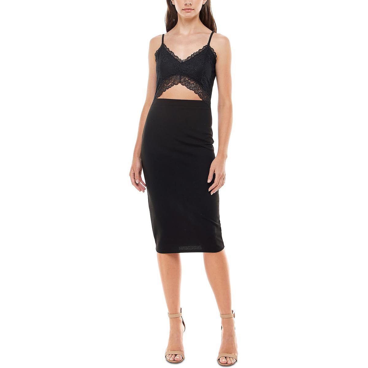 Почти знаменитое женское черное кружевное вечернее платье миди с вырезом Juniors L BHFO 2727
