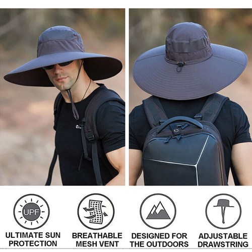 Men Women Summer Bucket Boonie Hat Neck Cover Flap Sun Wide Brim Outdoor Cap - Picture 93 of 107