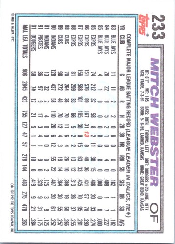 1992 Topps #1-276 singles - Picture 344 of 412