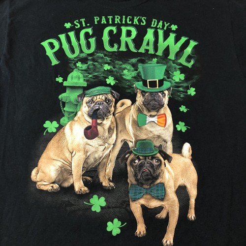 St. Patricks Day Pug Crawl Dog Beer Clover Pub Good Luck Clover Men Size Large - Picture 1 of 5