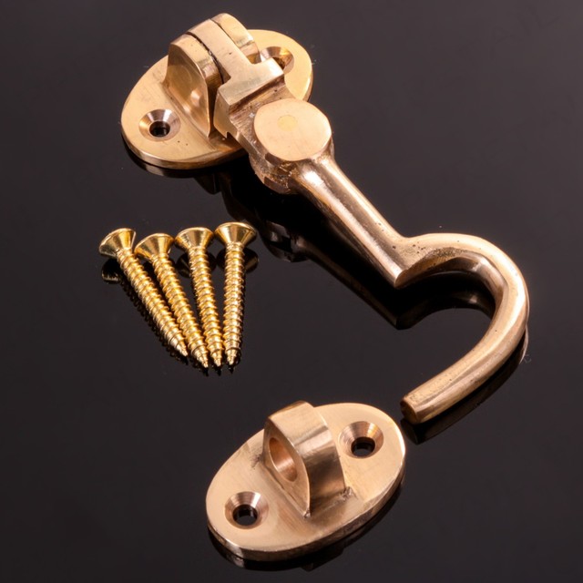 Brass Silent Cabin Hook 250mm Long Arm Furniture Door Eye Latch