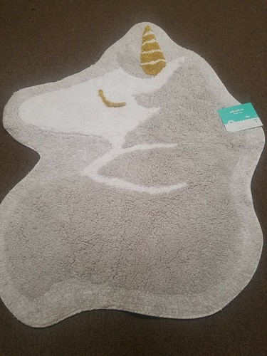 NEW Pillowfort Unicorn Bath Bed Area Rug Gray White Gold 30" x 38" - Picture 2 of 5
