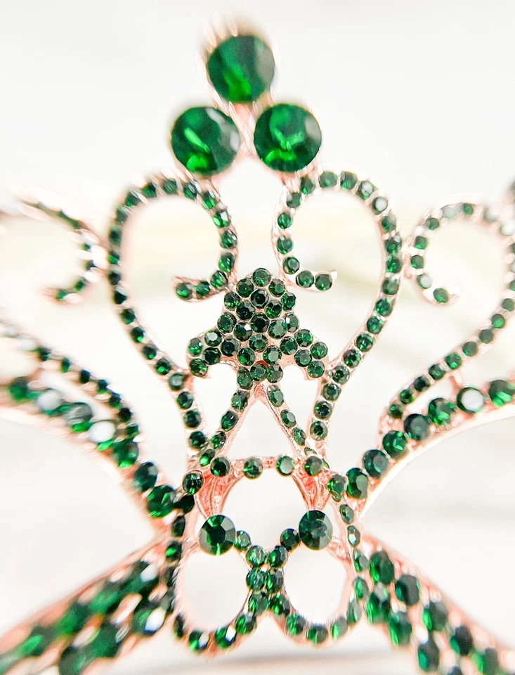 Máscara de Mascarada de Cristal, Máscara de Mardi Gras, Máscara de Lágrima Verde, Máscara de Oro Rosa Foto 4 de 4