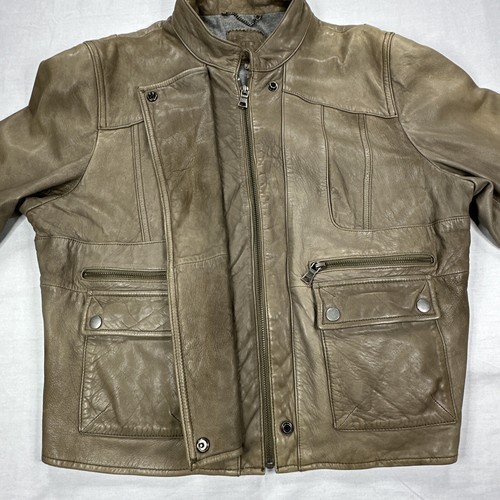Banana Republic Women's XL Soft Leather Jacket Biker Full Zip Snap Button Beige - Picture 10 of 18