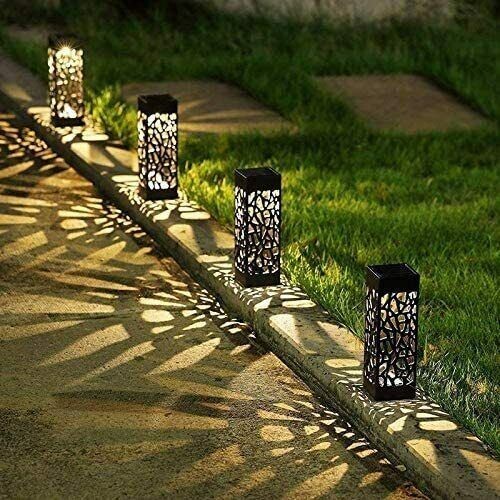 4x Outdoor Solar Lights Decking Garden Lighting Silhouette Warm White LED Path - Afbeelding 1 van 24