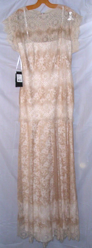 TADASHI SHOJI Womens Beige Cap Sleeve Long Evening Gown AEG836L Dress Sz 8 NWT - Picture 4 of 7