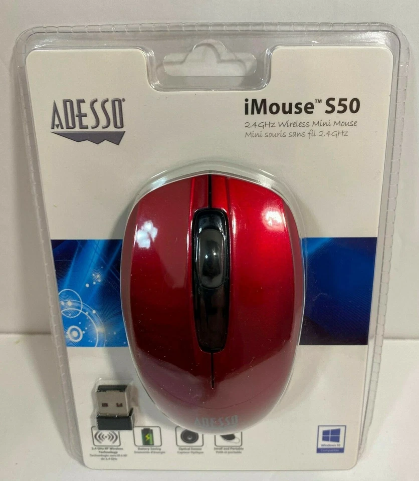  Adesso iMouse S50 2.4 GHz Wireless Optical Mini Mouse Metallic Red. New - Image 4 of 4
