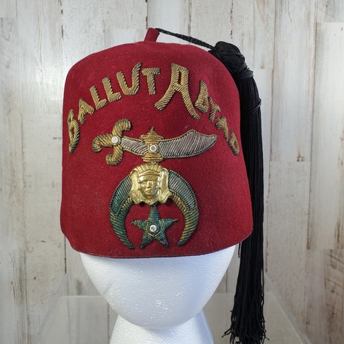 Vintage Shriners Fez Hat BALLUT ABYAD Masonic Black Tassel