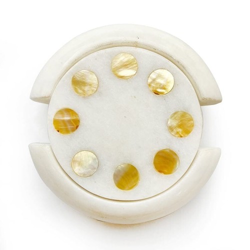 Handmade Marble Semi-Precious Stone Inlay Coaster Set | Unique Mother of Pearl A - Picture 3 of 5