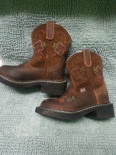 JUSTIN Girls Youth Gypsy Aged Bark Leather Western Cowgirl Boots 9203JR Size 9D - Picture 2 of 7