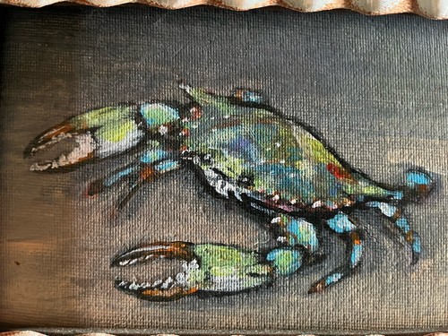 """Cangrejo cangrejo"" pintura acrílica muy pequeña - enmarcada 12"" X 9,5""" - Imagen 2 de 3