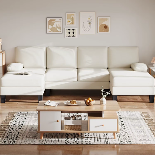U Shaped Modular Sofa Couch with Cushion & Chenille Fabric, 4-Seat Comfy - Picture 9 of 13